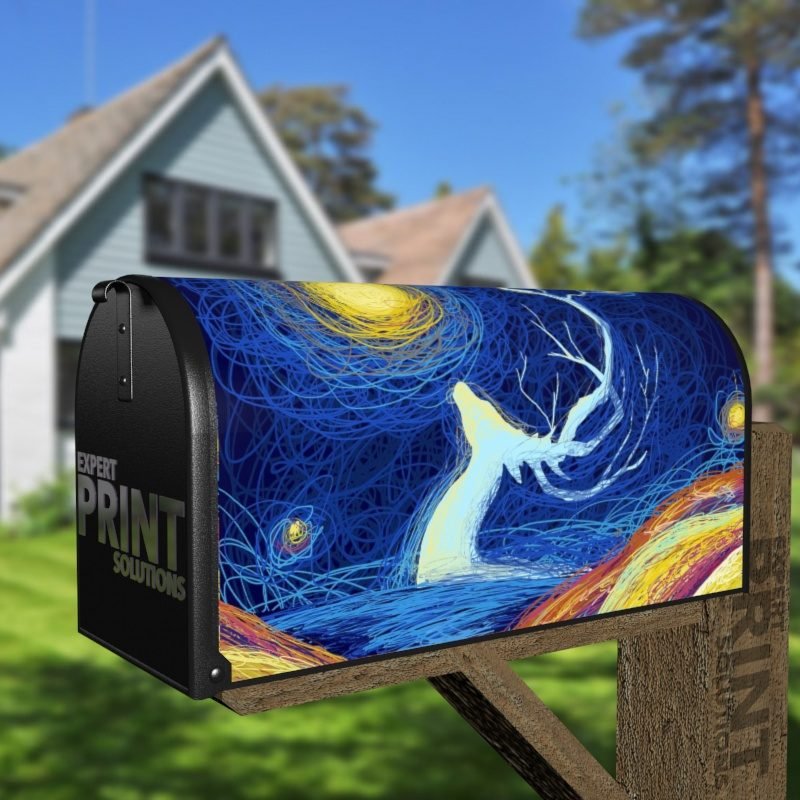 Abstract Moonlight Deer Decorative Curbside Farm Mailbox Cover