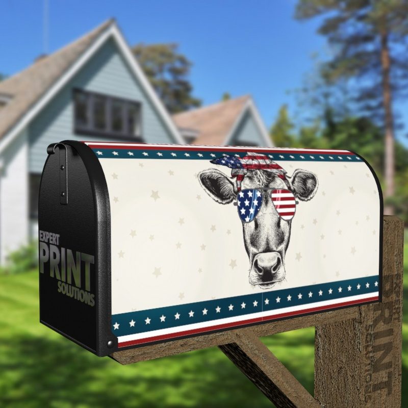 American Cow in Sunglasses Decorative Curbside Farm Mailbox Cover