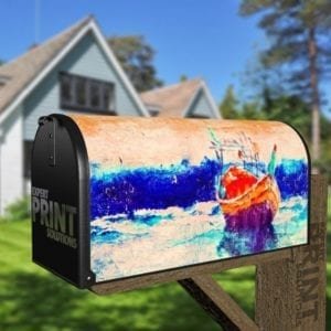 Fishing Boat in the Sunse Decorative Curbside Farm Mailbox Cover