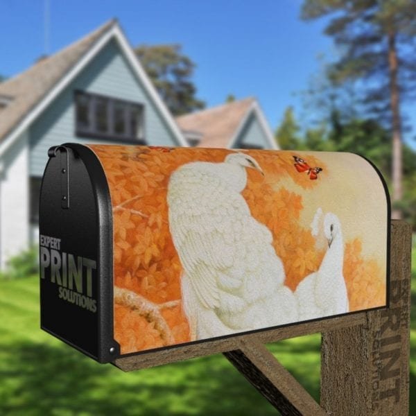 Beautiful White Peacocks Decorative Curbside Farm Mailbox Cover