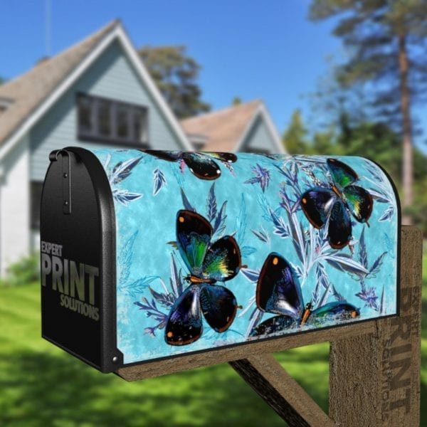 Dark Butterflies on Flowers Decorative Curbside Farm Mailbox Cover
