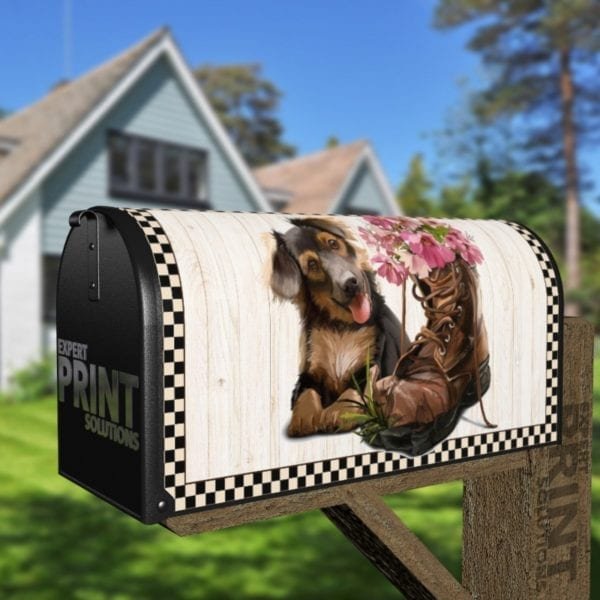 Cute Puppy and Flower Boot Decorative Curbside Farm Mailbox Cover
