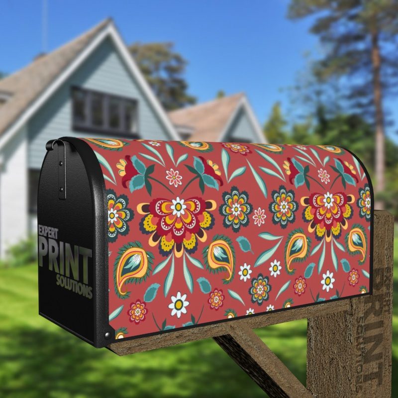 Bohemian Folk Batik Ethnic Flowers #4 Decorative Curbside Farm Mailbox Cover