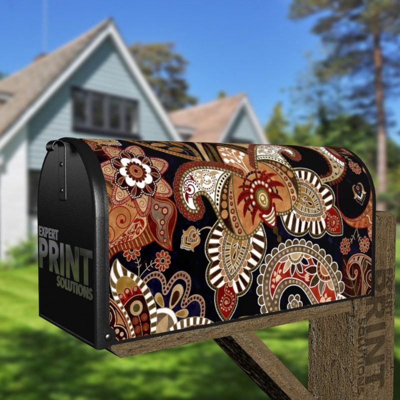 Bohemian Folk Art Ethnic Paisley Design #5 Decorative Curbside Farm Mailbox Cover