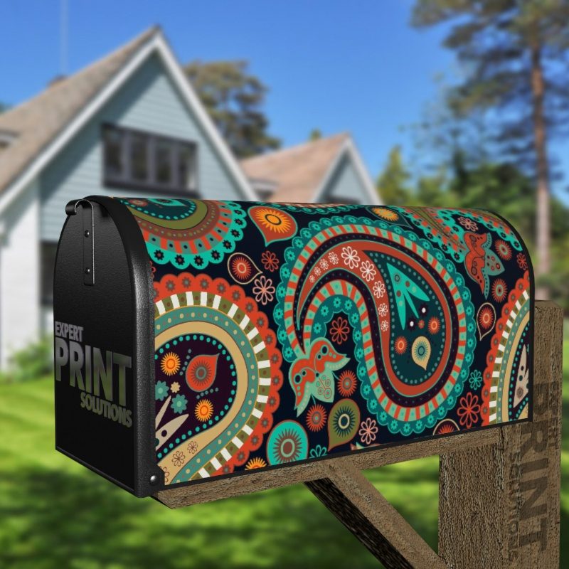 Bohemian Folk Art Ethnic Paisley Design #8 Decorative Curbside Farm Mailbox Cover