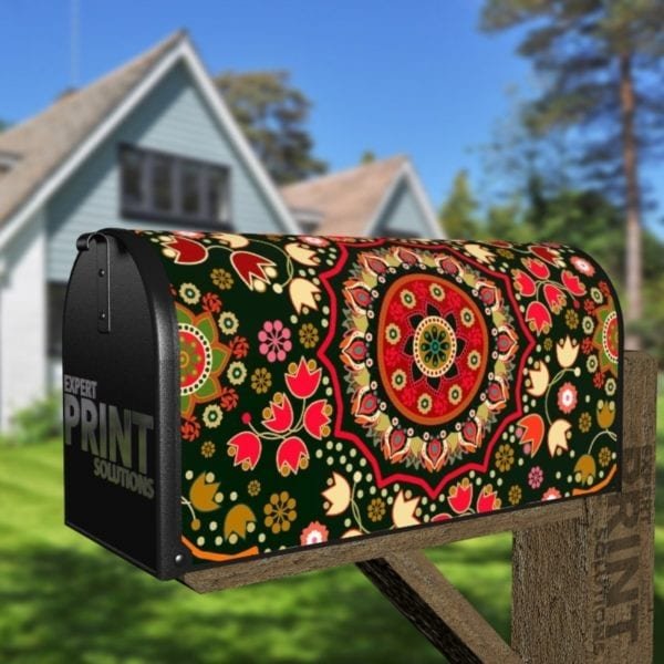 Bohemian Folk Art Ethnic Colorful Mandala Design Decorative Curbside Farm Mailbox Cover