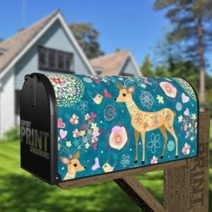 Bohemian Folk Art Ethnic Deer and Flowers Design Decorative Curbside Farm Mailbox Cover