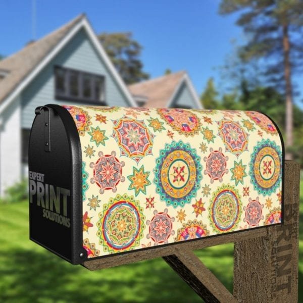 Bohemian Folk Art Ethnic Mandala Design #1 Decorative Curbside Farm Mailbox Cover
