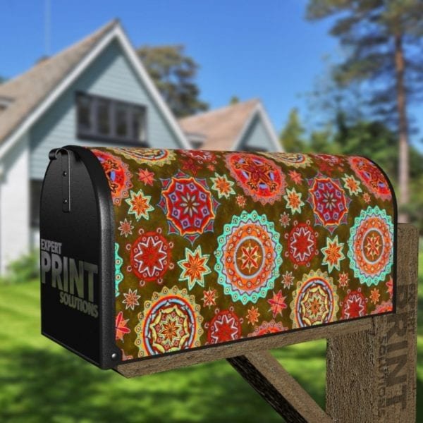 Bohemian Folk Art Ethnic Mandala Design #2 Decorative Curbside Farm Mailbox Cover