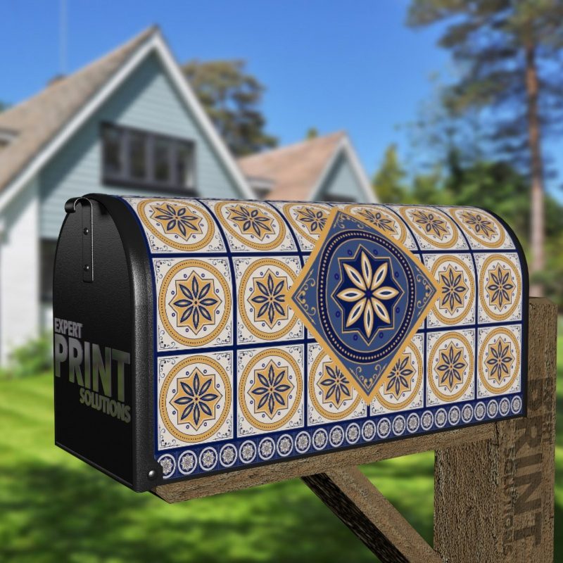 Bohemian Folk Tile Pattern #1 Decorative Curbside Farm Mailbox Cover