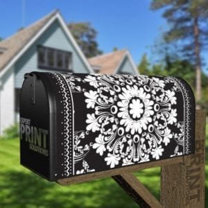 Beautiful Ethnic Folk Black and White Design #2 Decorative Curbside Farm Mailbox Cover