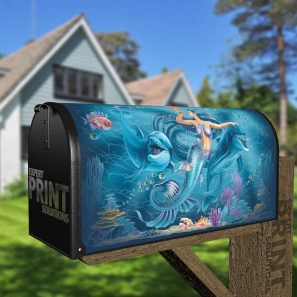 Beautiful Mermaid and Dolphins Decorative Curbside Farm Mailbox Cover