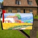 830-country-house-in-a-sunflower-land-curbside-mailbox-vinyl-cover Country House in a Sunflower Land Decorative Curbside Farm Mailbox Cover