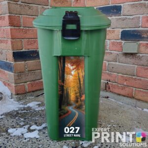 Winding road through a colorful forest Green Bin Sticker