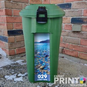 Blue transparent glass pebbles Green Bin Sticker